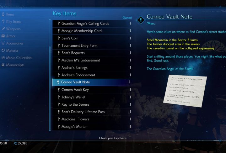 ff7 remake corneo's secret stash quest