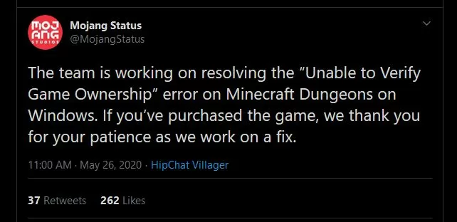 minecraft dungeons unable to verify game ownership error