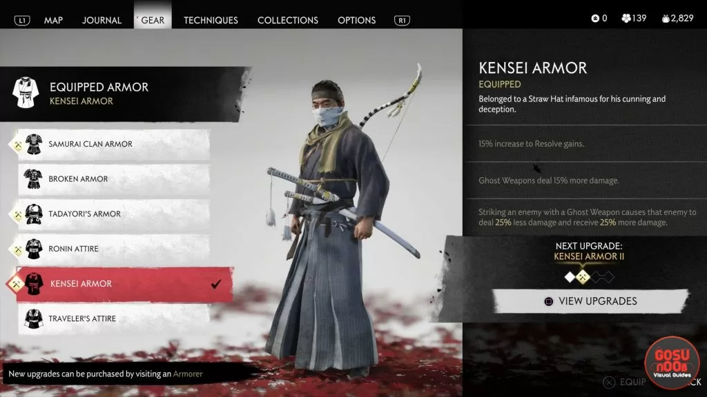 ghost of tsushima kensei armor location six blades of kojiro mythic tale