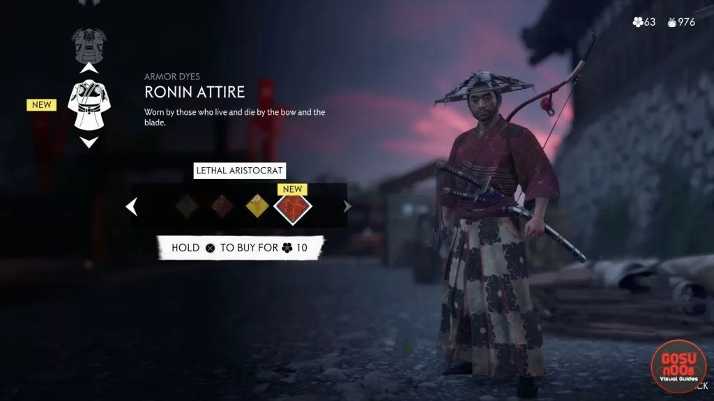 lethal aristocrat red armor dye ghost of tsushima ronin attire