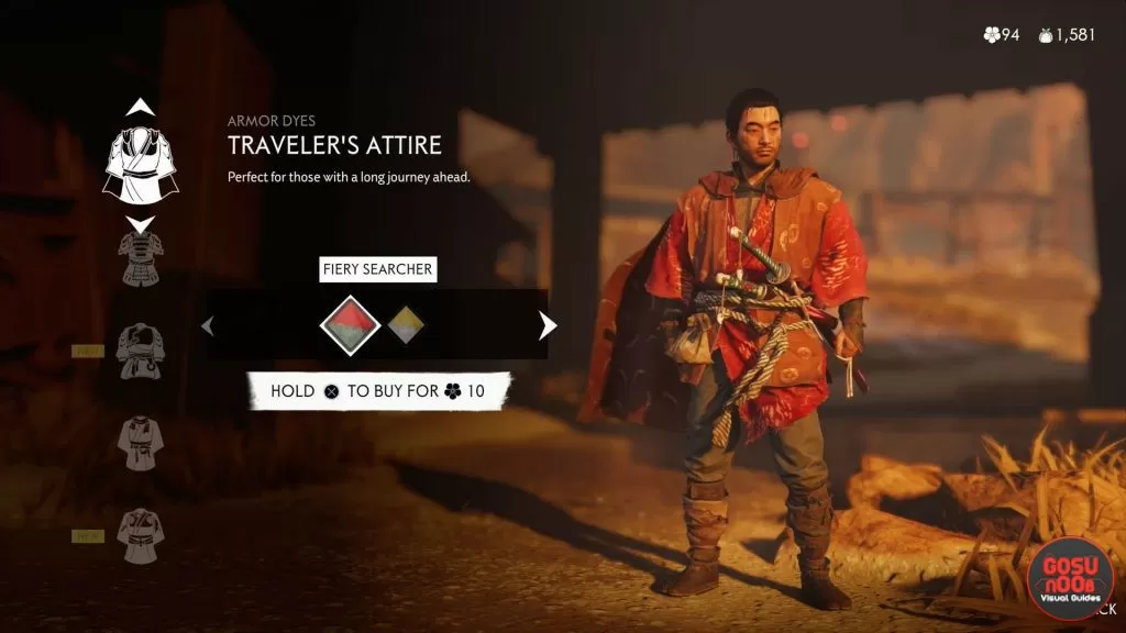 travelers attire ghost of tsushima red armor dye