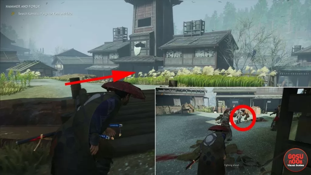 yuna & taka location ghost of tsushima komatsu forge