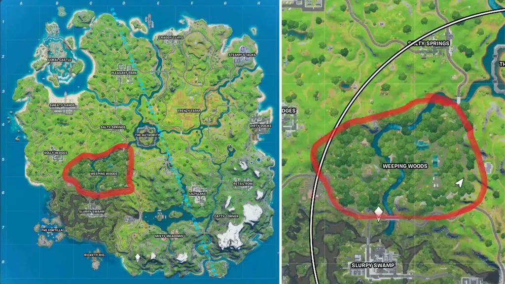 Fortnite Weeping Woods Location