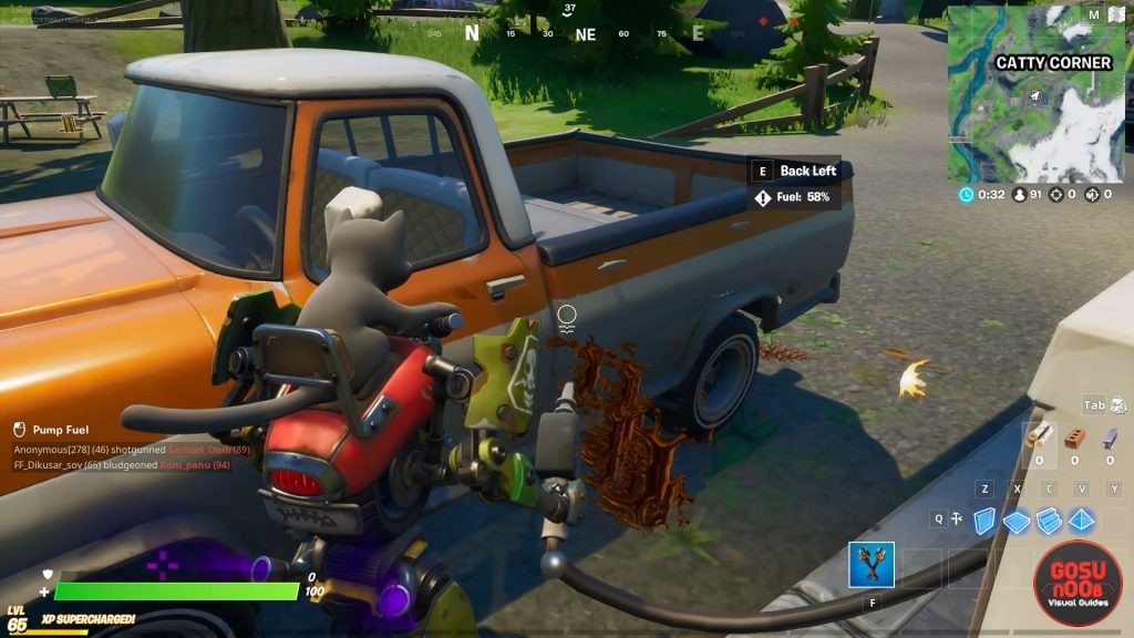 gas up a vehicle in catty corner location in fortnite