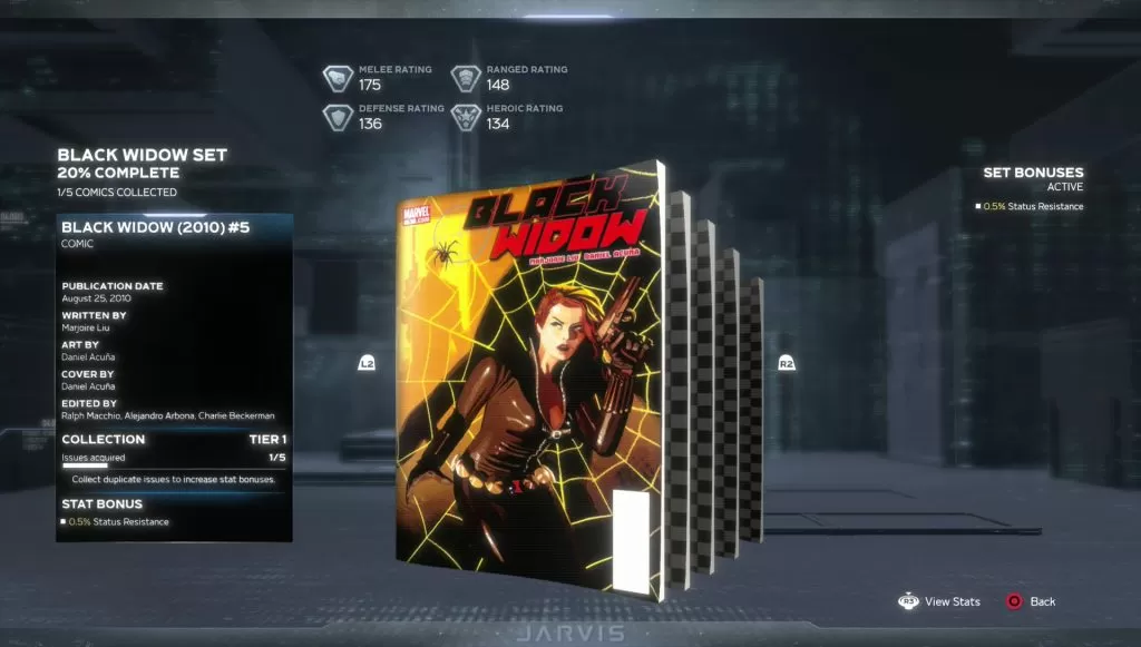 marvel's avengers black widow comic set stats locations