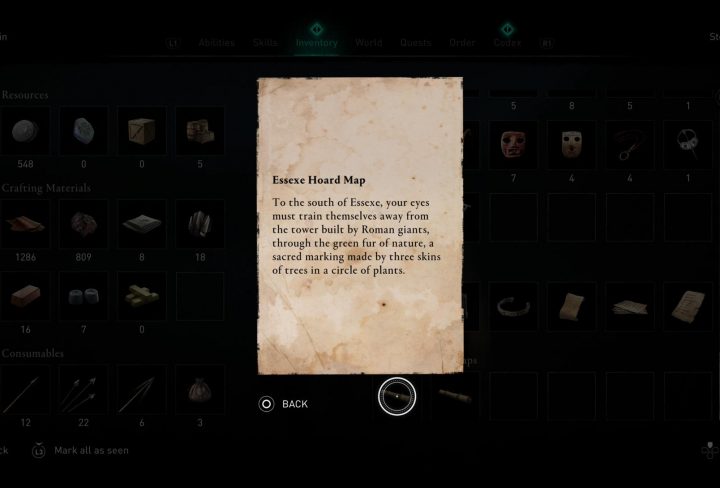 ac valhalla essexe hoard map riddle