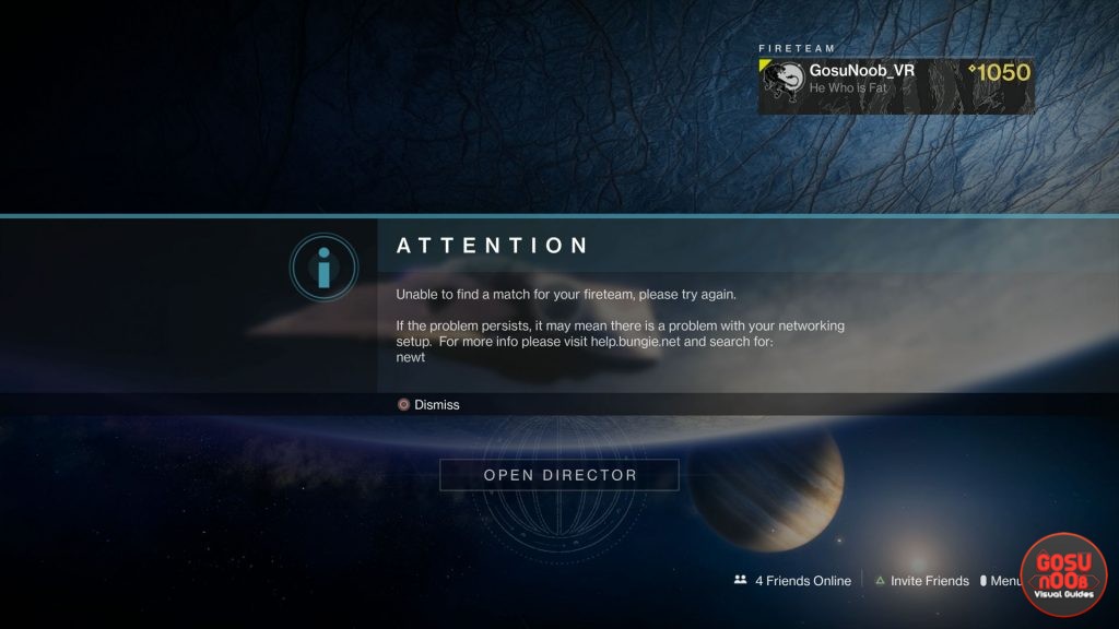beyond light unable to find a match for your fireteam error