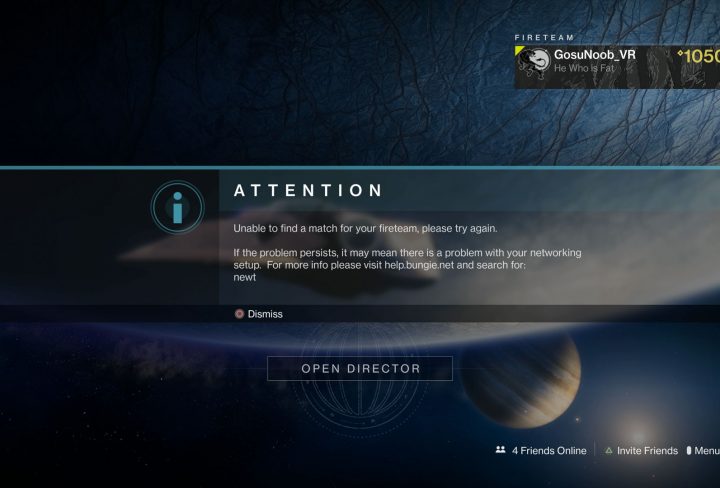 beyond light unable to find a match for your fireteam error