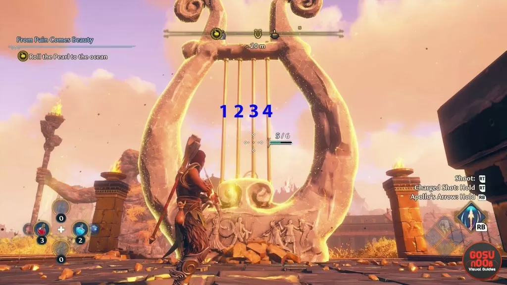 how to solve big lyre myth challenge immortals fenyx rising clashing rocks