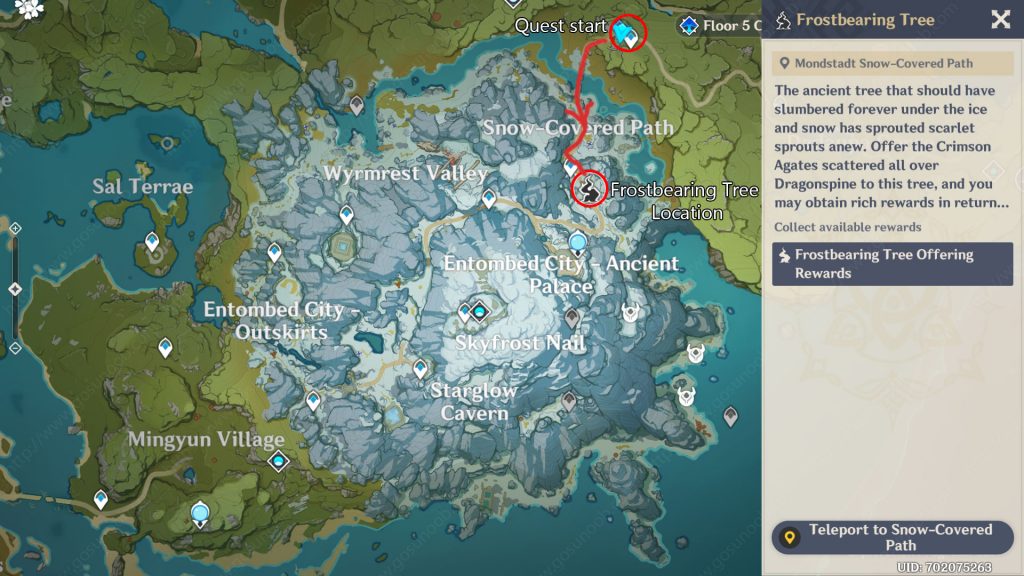 Frost Bearing Tree Location Genshin Impact map