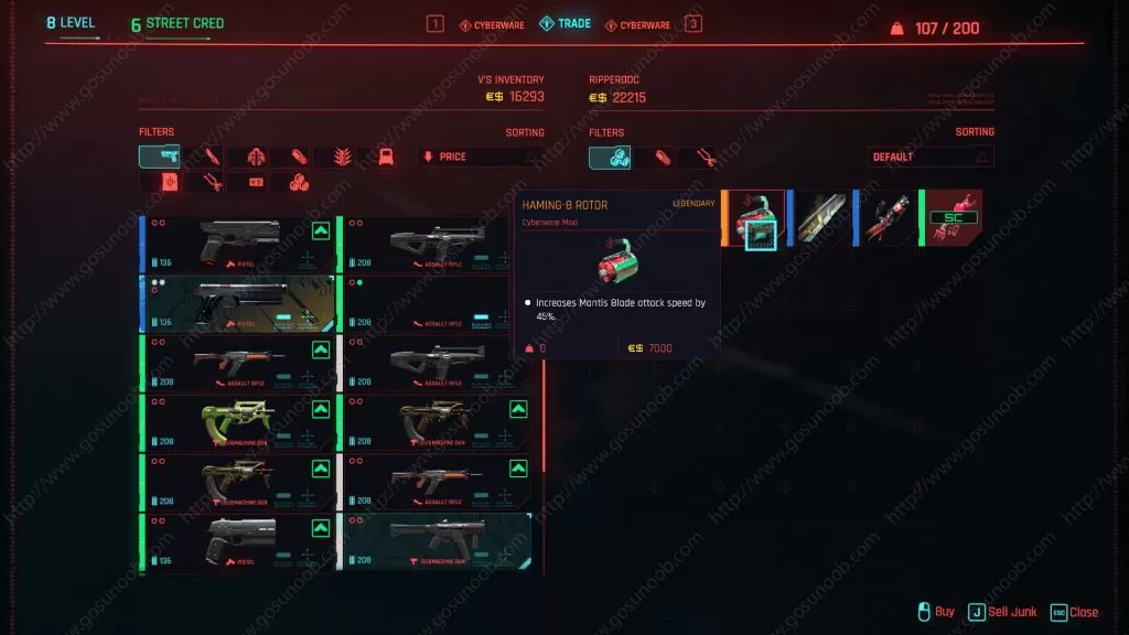 Haming-8 Rotor Legendary Cyberware Mantis Blades Mod