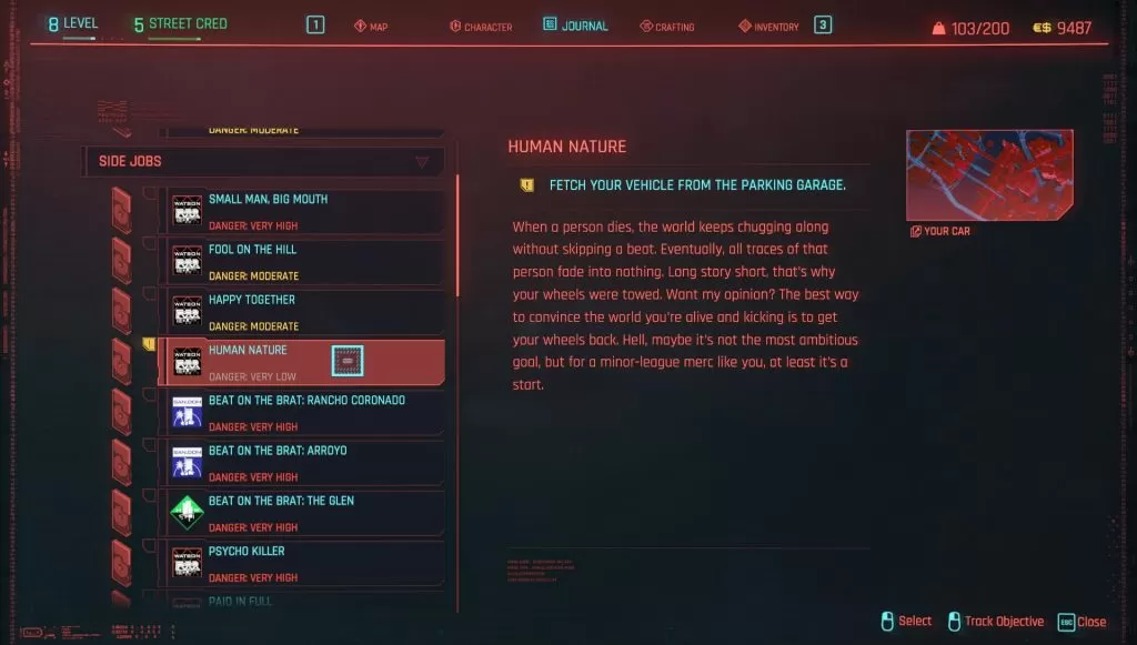 cyberpunk 2077 human nature quest wait for the car to be repaired
