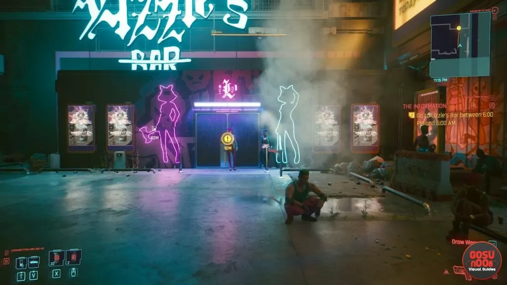 cyberpunk 2077 lizzies bar go between 6pm and 6am skip time