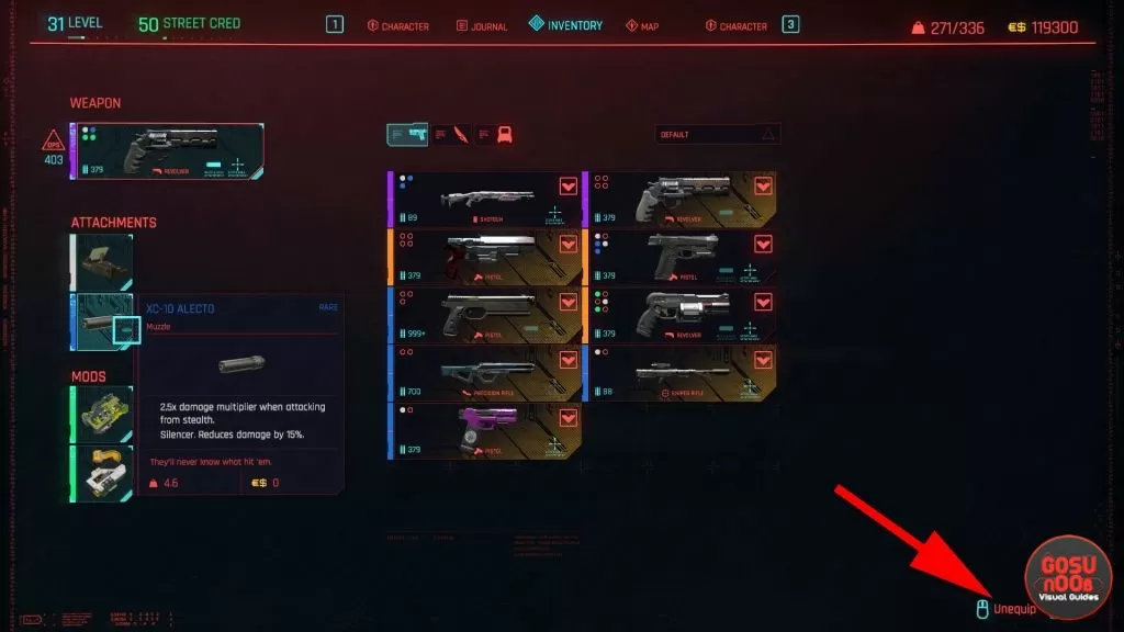 how to remove weapon attachments & mods cyberpunk 2077