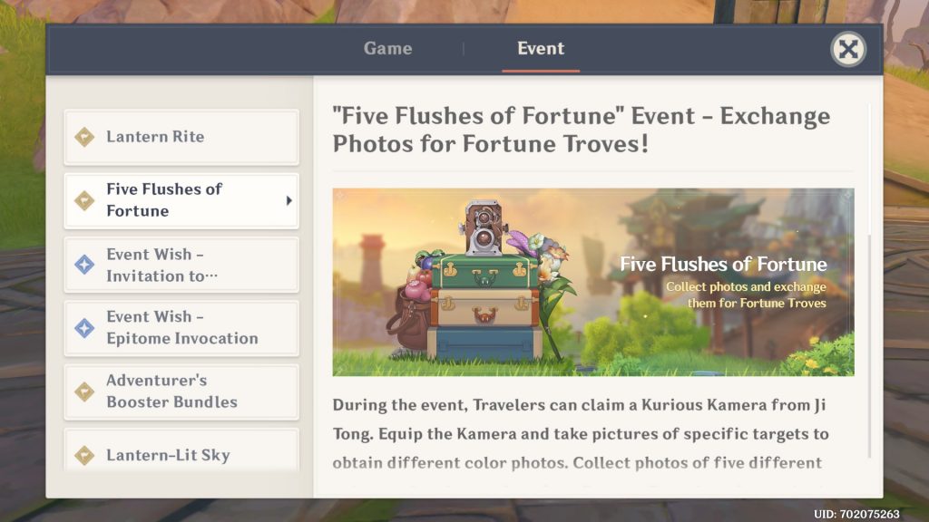 genshin impact five flushes of fortune event