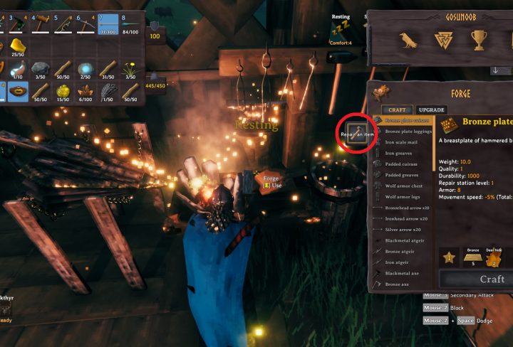 valheim repair bronze axe tools armor walls
