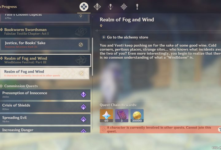 character is currently involved in other quests genshin impact