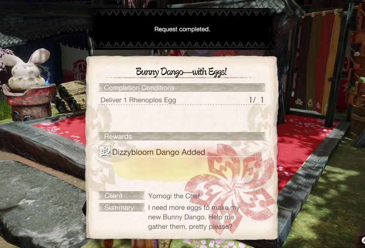 mhr deliver rhenoplos egg bunny dango with eggs monster hunter rise