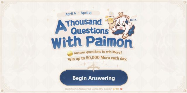 a thousand questions with paimon quiz genshin impact