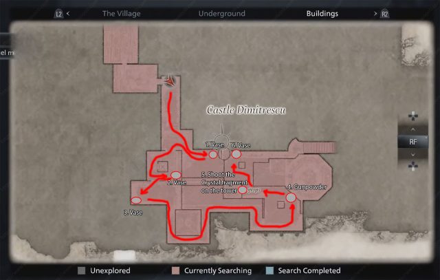 resident evil village rooftop items map
