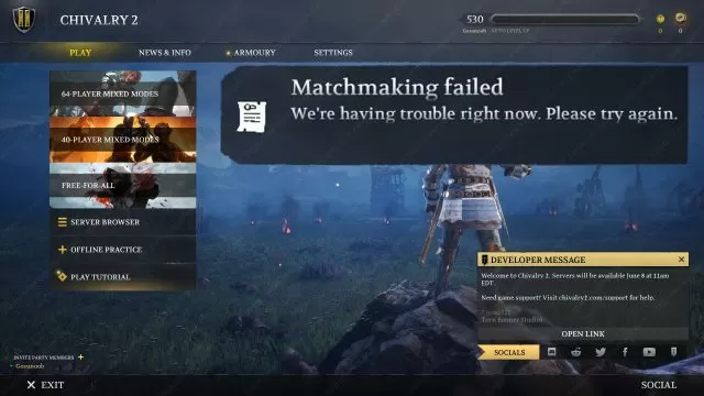 Chivalry 2 Matchmaking Failed Error Possible Fix