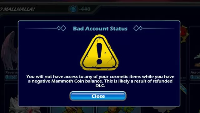 negative mammoth coin issue bad account status brawlhalla