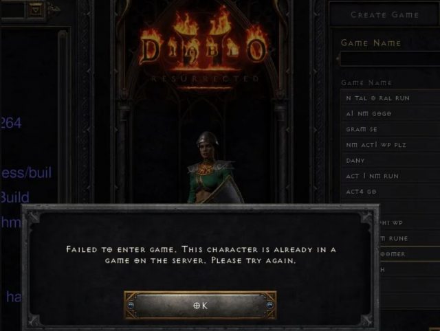 Diablo 2 Failed to Enter Game - This Character is Already in Game Bug Fix