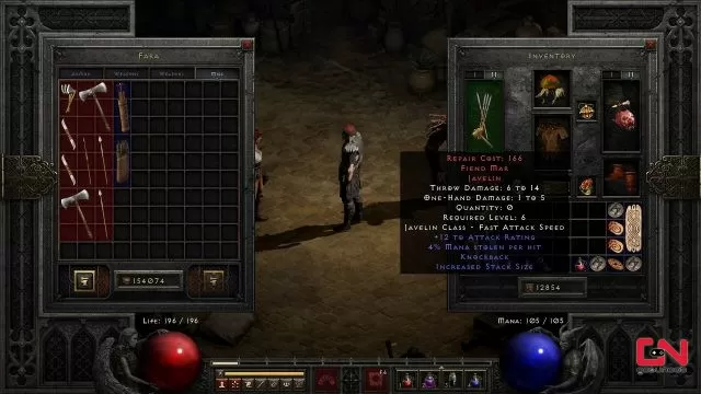 diablo 2 resurrected how to refill javelin ammo