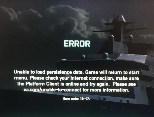 battlefield unable to load persistence data 15-7a error fix