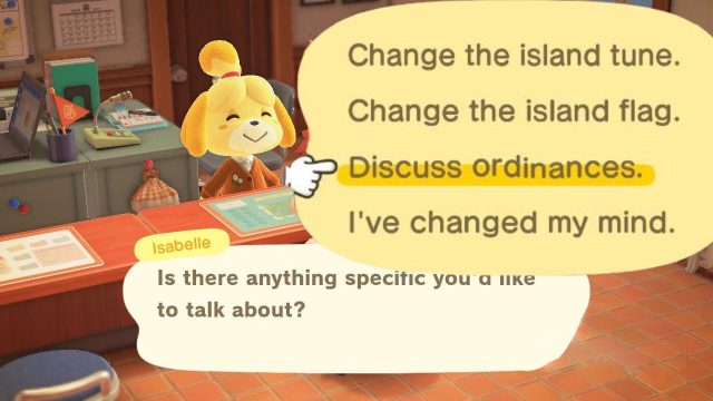 how to change ordinances in animal crossing