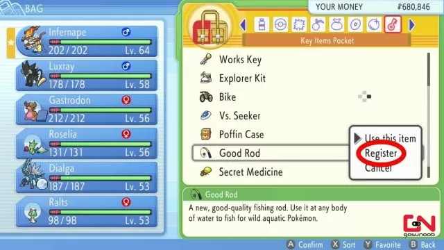 pokemon bdsp how to register use key items