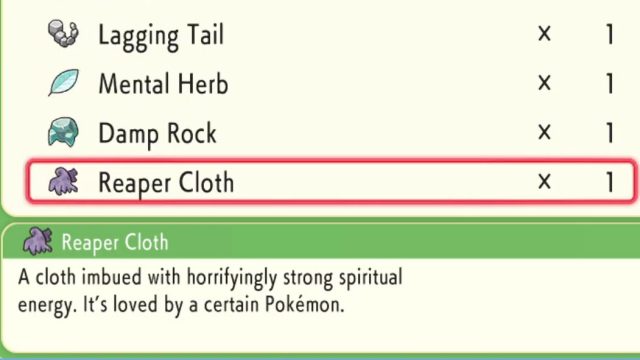 reaper cloth pokemon brilliant diamond & shining pearl