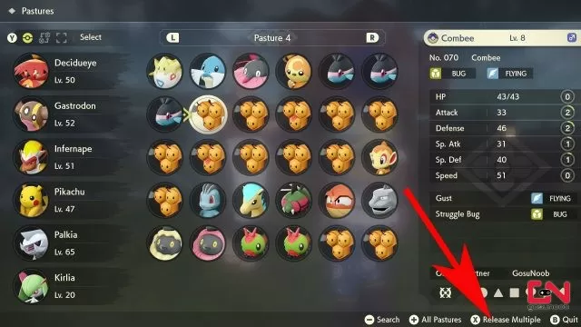 how to release multiple pokemon at once in pokemon legends arceus