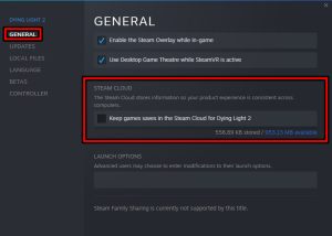 uncheck the Keep games saves in the Steam Cloud for Dying Light 2 option