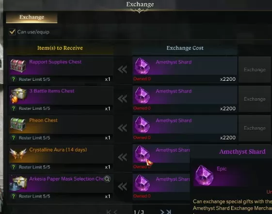 amethyst shards lost ark what to buy