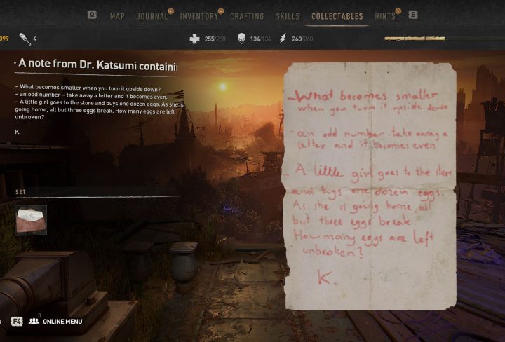 what becomes smaller when turned upside down little girl goes to store & odd number becomes even dying light 2