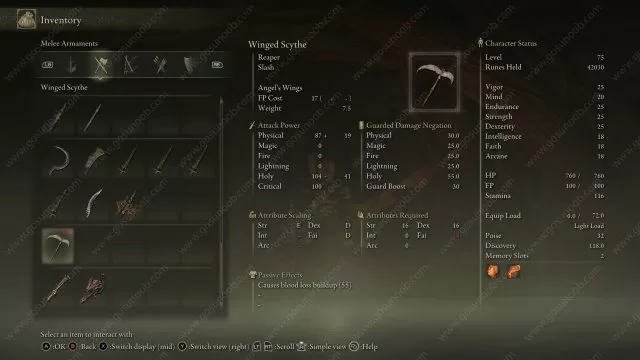 winged scythe stats