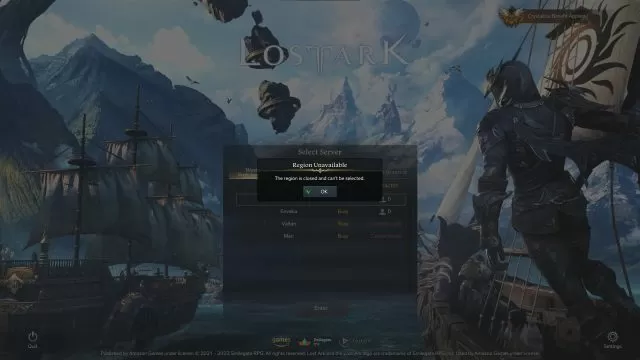 Lost Ark Selected Region is Closed Error