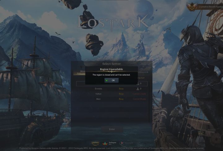 Lost Ark Selected Region is Closed Error