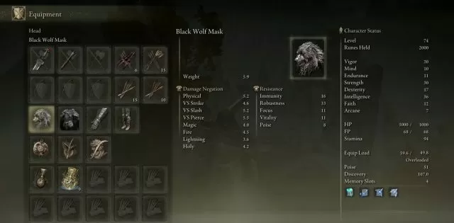 black wolf mask stats