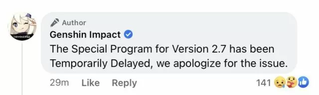 Genshin Impact 2.7 Livestream Delayed & New Date