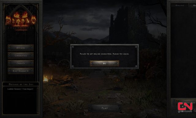 Diablo 2 Resurrected Failed to Get Online Characters Fix