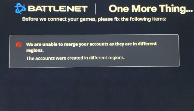 fix battlenet account merge error due to different regions diablo immortal