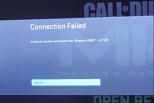Modern Warfare 2 Beta Connection Failed Puget-Altus Error