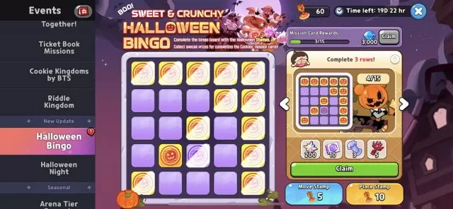 Cookie Run Kingdom Halloween Bingo 3 Rows