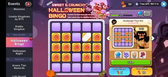 Cookie Run Kingdom Halloween Bingo Find the Dumbbell