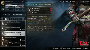 The best Axe grip upgrades in God of War Ragnarok Grip of the Fallen Alchemist