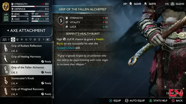 The best Axe grip upgrades in God of War Ragnarok Grip of the Fallen Alchemist