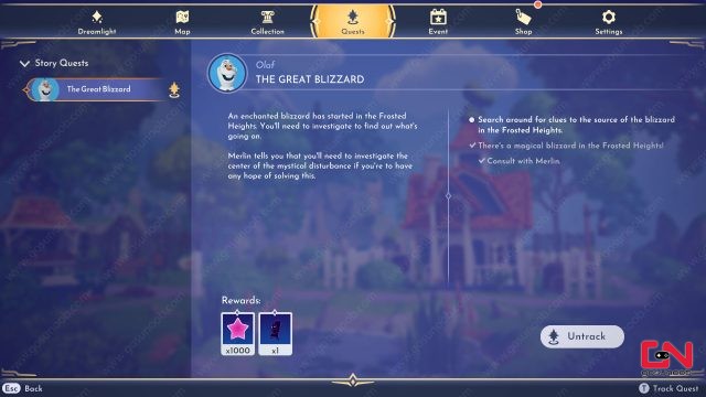 search for clues to the source of blizzard in frosted heights disney dreamlight valley