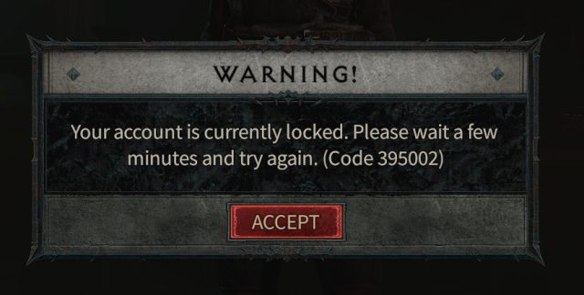 Diablo 4 Error Code 395002, Your Account is Currently Locked